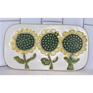 Vintage Bennington Pottery Tile Trivet Plaque 1576 SUNFLOWERS 1970s